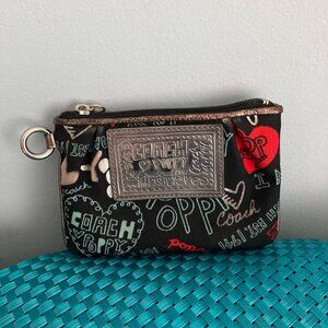 Coach Poppy Graphic Letters Credit Card Holder Change Purse Keychain